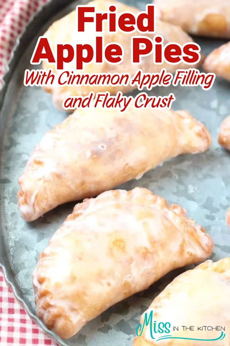 fried apple pies with cinnamon apple filling and flaky crust on a plate