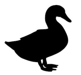 a black and white silhouette of a duck