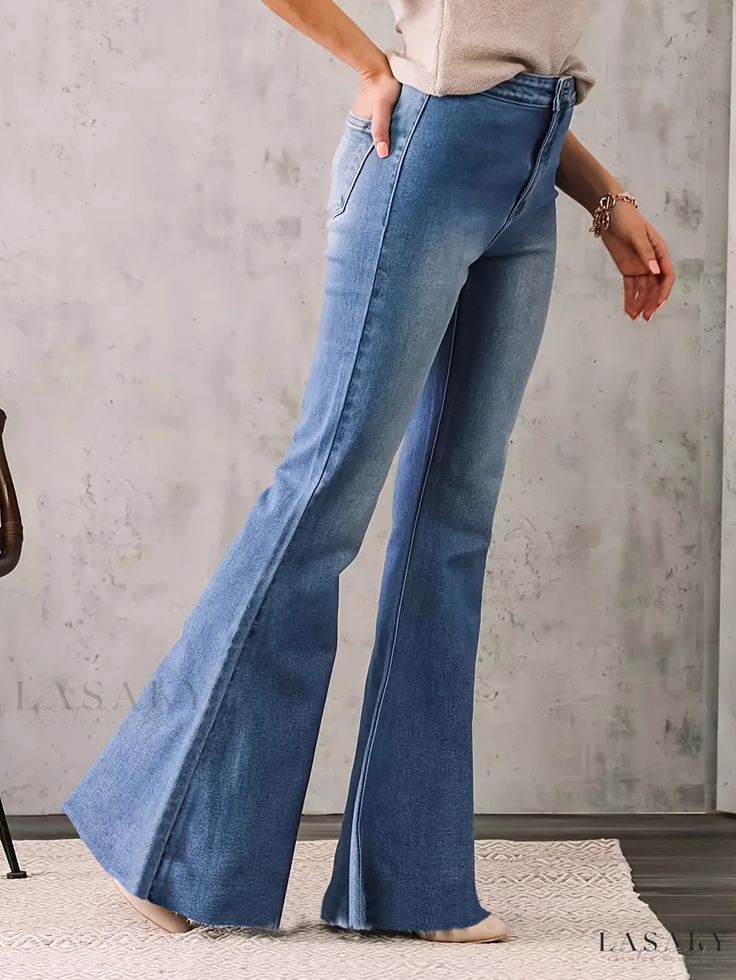 Lasaky - Refined Womens High Waist Slim Fit Flare Leg Pants: Classic Solid Flared Jeans with Stretch Denim Fabric Bright Color Dresses, White Boho Dress, Stretch Denim Fabric, Denim Patterns, Flare Leg Pants, Flared Pants, T Shirt And Jeans, Slim Fit Pants, Denim Trousers