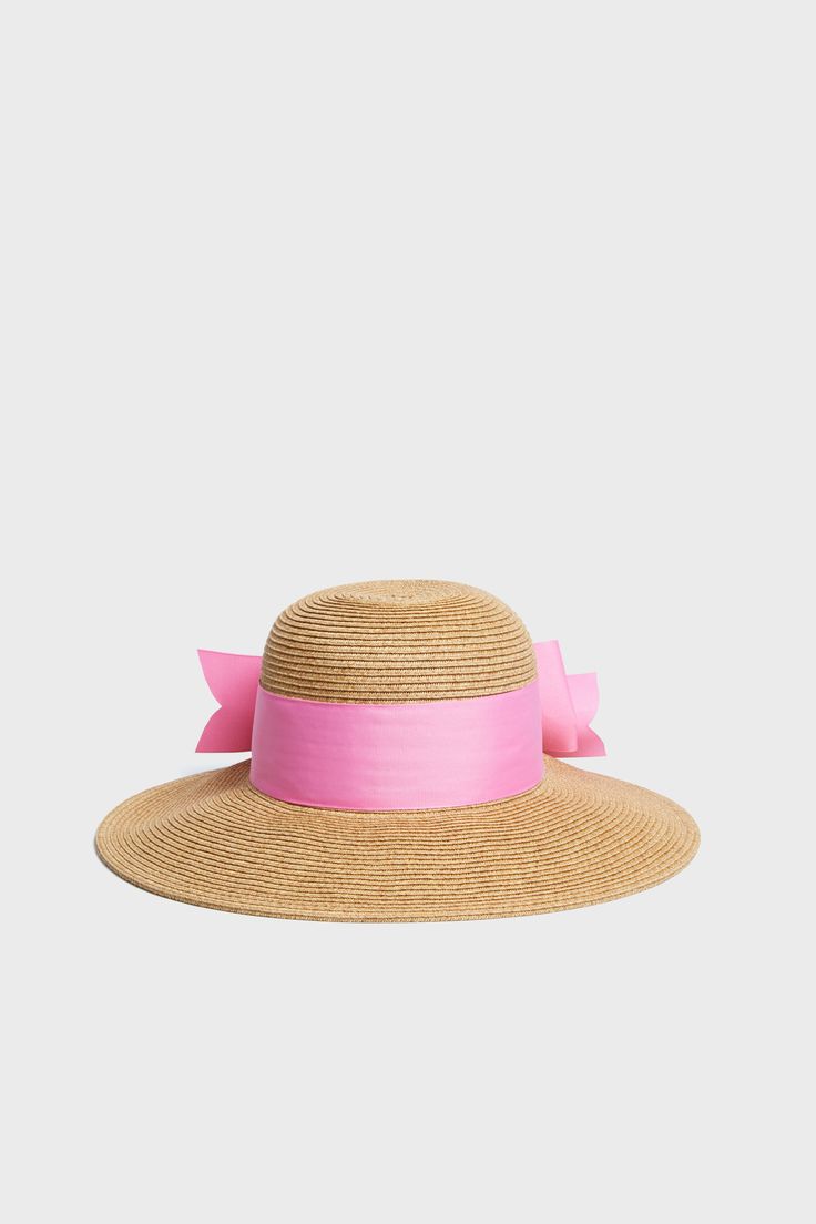 Exclusive Pink Packable Wide Bow Sunhat Adjustable Pink Straw Hat With Uv Protection, Pink Summer Sun Hat For Kentucky Derby, Pink Sun Hat For Beach Travel, Pink Straw Sun Hat For Summer, Chic Sun Hat With Bow For Vacation, Chic Vacation Sun Hat With Bow, Pink Straw Hat For Summer, Pink Fedora Straw Hat For Summer, Pink Straw Hat For Beach And Kentucky Derby