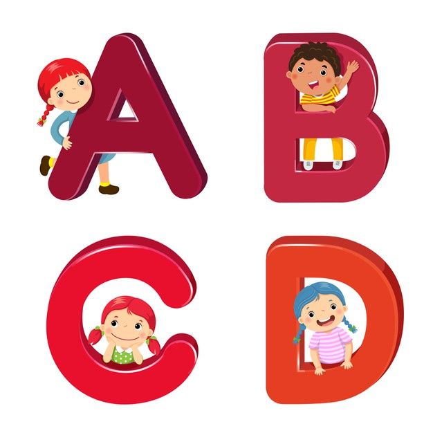 the letters are red and have children's pictures on them, including an uppercase letter