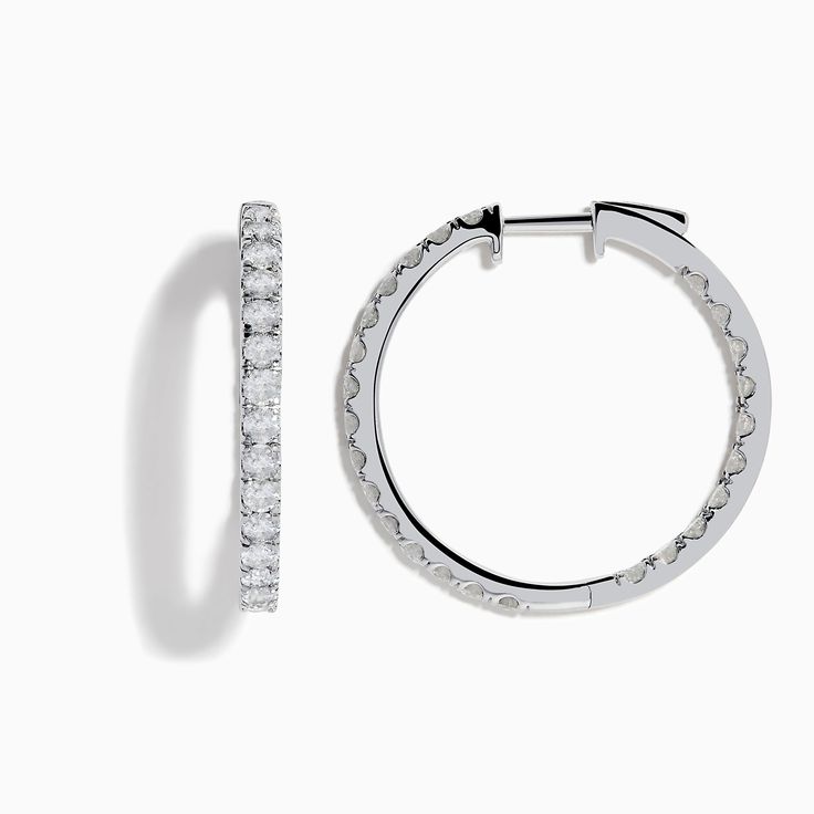 Effy Pave Classica 14K White Gold 1" Diamond Inside-Out Hoop Earrings 1.96 TCW Gold Diamond Hoop Earrings, Diamond Hoop Earrings, White Stone, White Gold Diamonds, Round Diamonds, Gold Diamond, Gold Metal, Hoop Earrings, White Gold