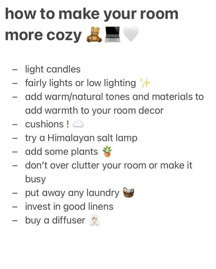 the text on this page says, how to make your room more cozy