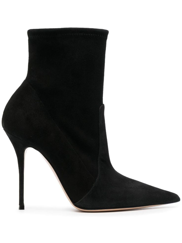 black calf leather suede ankle-length pointed toe 105mm high heel Casadei Boots, Leather Boots Black, Lois Lane, Pointed Toe Boots, Black Suede Boots, Black Accessories, Black Leather Boots, Thigh High Boots, Black Booties