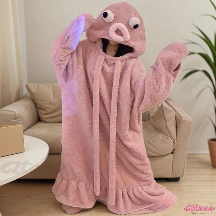 Qteee - Cute and Playful Cartoon Octopus Plush Hooded Jumpsuit Pajamas Dress Hooded Onesie For Halloween Pajama Party, Halloween Hooded Onesie For Pajama Party, Casual Winter Onesie For Costume Events, Casual Winter Onesie Costume, Playful Long Sleeve Onesie Costume, Playful Long Sleeve Onesie For Costume, Playful Long Sleeve Onesie For Costumes, Playful Hooded Onesie For Sleepovers, Pink Long Sleeve Onesie For Sleep