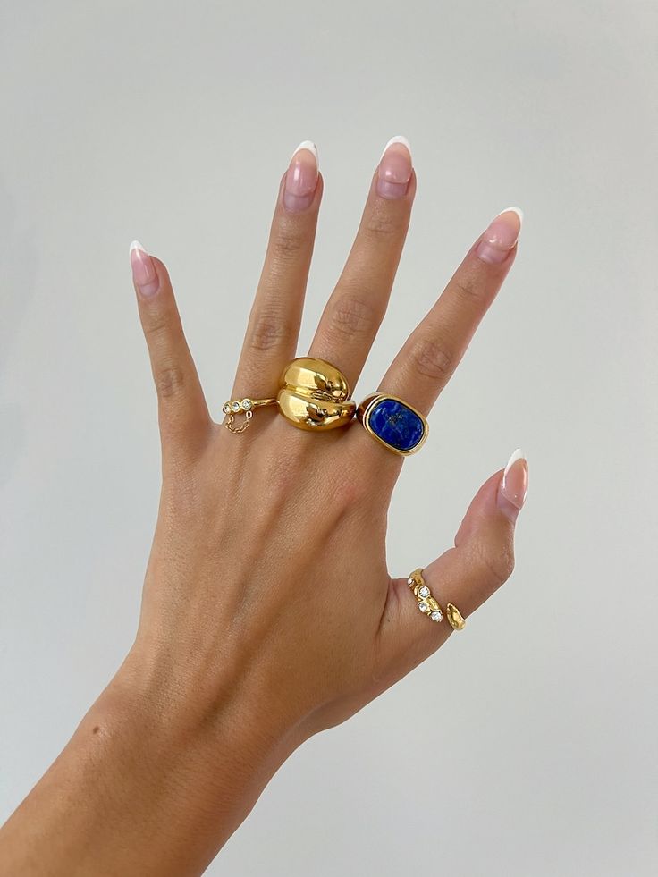 Gemstone Ring, Chunky Gold Rings, Statement Ring Irregular Chunky Gemstone Ring, Thick Agate Ring, Gold Filled Ring, Chunky Gold Band Agate - Etsy Jewellery Stacking, Chunky Gold Rings, Jewelry Goals, Bubble Dome, Hand Candy, Ocean Collection, Rings Aesthetic, Blue Gemstone Rings, Summer Ocean