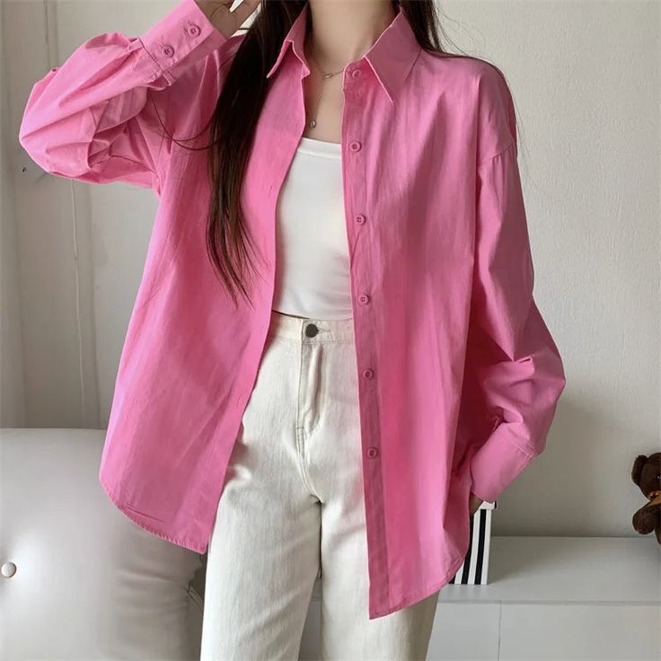 Brand Name Fabric Type Broadcloth Pattern Type Solid Fit Type LOOSE FIT Style basics Age MIDDLE AGE Thickness STANDARD Origin US(Origin) CN Guangdong Season Spring/Summer Clothing Length long Material COTTON Material POLYESTER Elasticity Slight Strech One Size: Length 70cm, Bust 120cm, Sleeve 55cm Pink Long Sleeve Shirt With Buttons, Pink Solid Color Button-up Shirt, Pink Long Sleeve Solid Color Shirt, Pink Solid Color Shirt For Workwear, Oversized Pink Blouse With Buttons, Pink Solid Color Shirt For Spring, Oversized Pink Shirt With Buttons, Pink Collared Solid Color Blouse, Collared Solid Pink Blouse