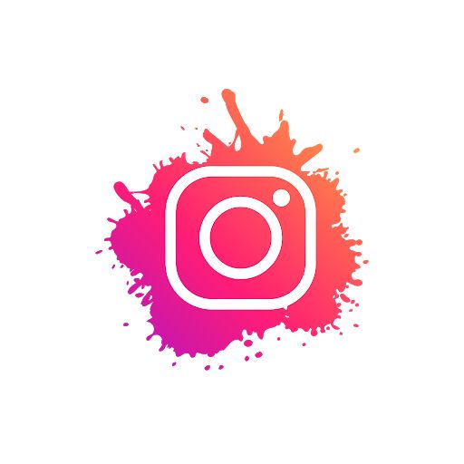 the instagram logo with paint splatters on it, in pink and purple