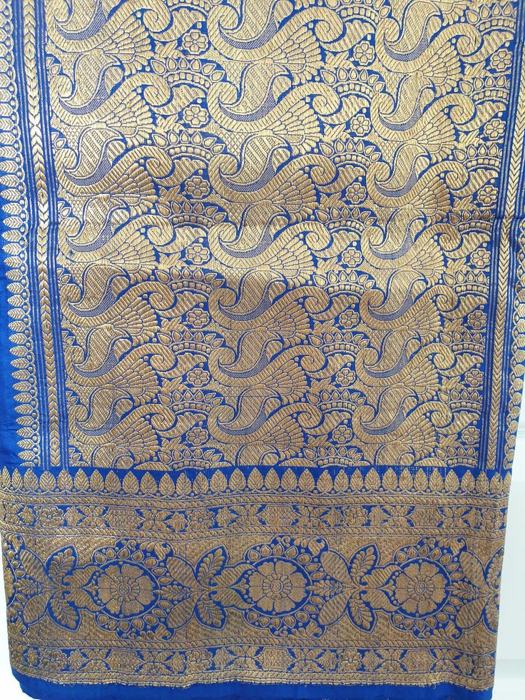 Banarasi Silk Saree/ Zari/ Beautiful Design. Handwoven Heavy Embroidery. Pure Gold Thread Weave. Colour  Blue Cleaning Care: Dry Clean Dupion Silk Saree, Banarasi Silk Saree, Textile Pattern Design, Heavy Embroidery, Dupion Silk, Tussar Silk Saree, Gold Thread, Royal Blue Color, Gold Threads