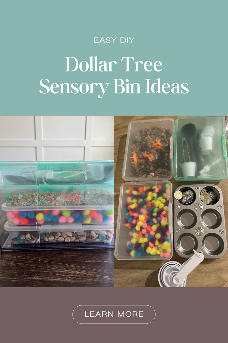 Ready to head to the Dollar Tree for a Sesnroy Bin haul? Click here to see some of my favorite Dollar Tree finds for creating Sensory Bins and activities! Dollar Tree Activity Boxes, Diy Montessori Toys Dollar Tree, Dollar Tree Activities For One Year Old, Dollar Tree Montessori Activities, Dollar Store Sensory Ideas, Sensory Bins Dollar Tree, Dollar Tree Activities For Kids, Dollar Store Activities For Toddlers, Dollar Tree Sensory Items