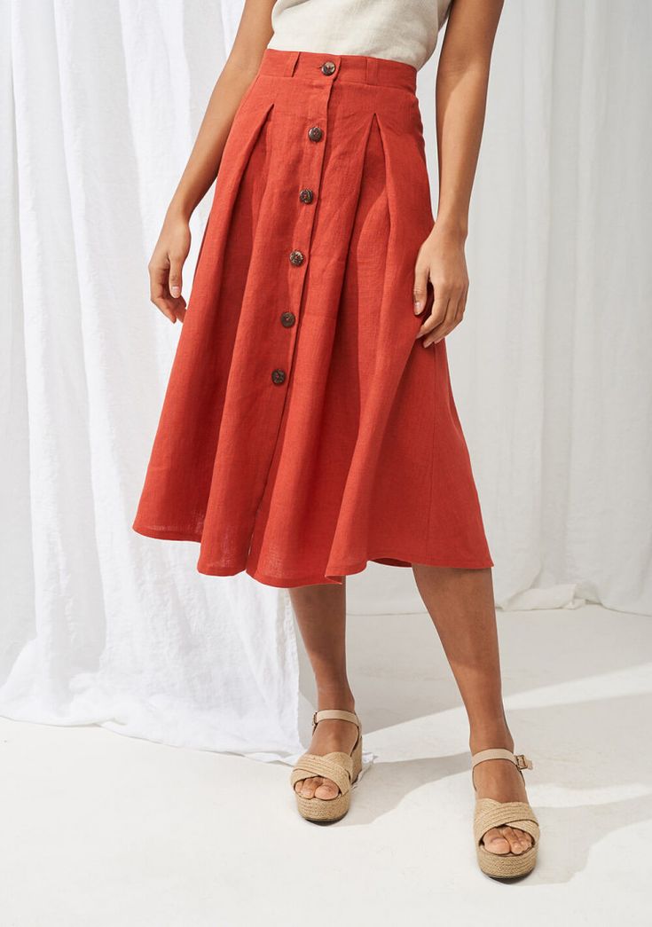 Button front linen skirt Briny. We prefer our skirts sweeping in the air. Knee length button front linen skirt. Explore our linen skirts collection. Shop now! Linen Skirt Outfit, Skirts Collection, Linen Skirts, Skirt Inspiration, Button Skirt, Long Skirts, European Linens, Linen Skirt, Long Skirt