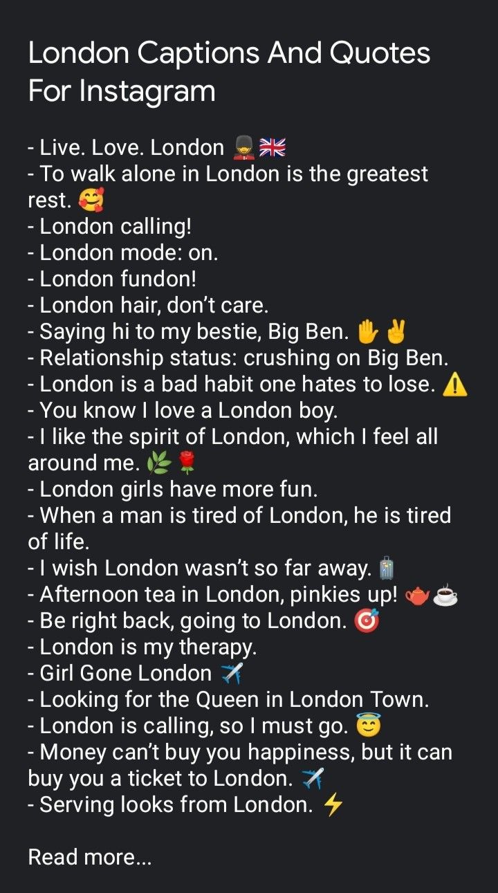 the london captions and quotes for instagrams are shown in this screenshot