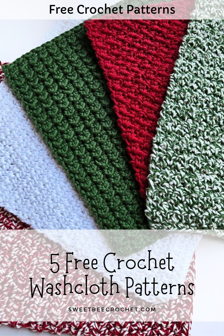 five crochet washcloth patterns with text overlay reading 5 free crochet washcloth patterns