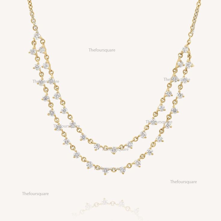 Prong Set Natural Diamonds Drop Necklace, Gold Necklace, Specially Made For Wedding & Engagements, Birthday Gift For Her, Double Layer Drop Necklace, Bridal Necklace Jewelry. Also Available  in Rose Gold, White Gold &  Yellow Gold. 𝐏𝐫𝐨𝐝𝐮𝐜𝐭 𝐢𝐧𝐟𝐨: 𝟏𝟒𝐤 𝐬𝐨𝐥𝐢𝐝 𝐠𝐨𝐥𝐝 ★𝐃𝐞𝐭𝐚𝐢𝐥𝐬 ★𝐒𝐊𝐔 𝐂𝐨𝐝 : BLC-NEC4268 ★𝐏𝐮𝐫𝐢𝐭𝐲 : Solid 14k Gold ( Also available in 9k & 18k Solid Gold) ★𝐌𝐞𝐭𝐚𝐥 : Yellow Gold ( Also available in Rose Gold & White Gold) ★𝐆𝐞𝐦𝐬𝐭𝐨𝐧𝐞 : 100 % Gen Gold Double Strand Wedding Jewelry, Gold Double Strand Necklace For Wedding, Double Strand Gold Wedding Jewelry, Double Strand Gold Jewelry For Wedding, Silver 14k Gold Diamond Necklace For Wedding, Double Strand Yellow Gold Necklace For Wedding, Double Strand Fine Jewelry For Wedding, Fine Jewelry Wedding Necklace With Adjustable Chain, Fine Jewelry Necklace With Adjustable Chain For Wedding