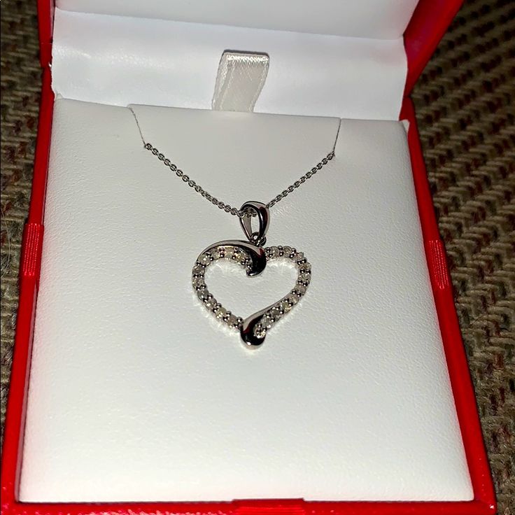 Brand New With Box! 18-22 Size Open To Offers Elegant Silver Chain Jewelry For Valentine's Day, Silver Heart Cut Jewelry As A Gift For Her, Silver Heart Cut Jewelry For Her, Macy's Sterling Silver Jewelry For Anniversary, Sterling Silver White Gold Necklaces For Anniversary Gift, Elegant Sterling Silver Open Heart Jewelry, Macy's White Gold Heart Jewelry, Silver Diamond Jewelry For Anniversary Gift, Macy's Heart-shaped White Gold Jewelry