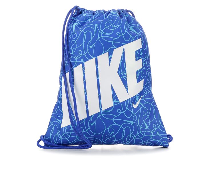 100% polyester construction, Large main compartment with drawstring closure, Approx. 13 inches W x 18 inches H when laid flat, Nike® branding details | Nike Youth Printed Drawstring Bag in Hype Royal/Blue Casual Sports Bags With Logo, Casual School Bags With Functional Drawstring, Casual Gym Bag For Sports And Back To School, Casual Sports Bag With Drawstring, Casual Gym Bag With Drawstring, Casual Gym Bags With Drawstring, Casual Nylon Bag With Logo, Casual School Bag With Functional Drawstring, Casual Blue Gym Bag