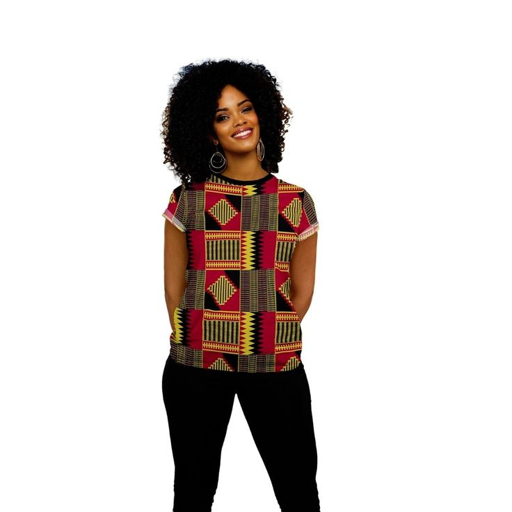 This new Bogolan Print Women T-shirt features a relaxed fit for Women. T-shirt is durable, breathable and soft. Product Features Please Compare your Measurements To our Size Chart This T-shirt is Designed for fashionable women. Made from 5.47 Oz. 100% polyester. Double-needle hemmed sleeves and bottom. Vivid print that will never fade after washing Soft, lightweight and quick drying. Delivery Time This item will be processed within 3-7 business days (Excluding Weekends and Holidays). Once produc Cotton T-shirt With Abstract Print In Relaxed Fit, Multicolor Abstract Print Casual T-shirt, Casual Short Sleeve Tops With Unique Print, Trendy Multicolor Print Short Sleeve T-shirt, Casual Short Sleeve T-shirt With Unique Print, Crew Neck Cotton Tops With Abstract Print, Cotton Crew Neck Tops With Abstract Print, Cotton Short Sleeve Shirt With Vibrant Print, Short Sleeve Cotton Shirt With Vibrant Print