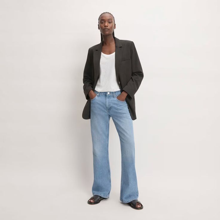 The new way to bootcut. The Slouch Bootcut Jean combines a classic bootcut silhouette that kicks out a little at the ankle, a 31” full length inseam, with a slouchy, relaxed fit. Sitting as a mid-rise and fastening with a zipper fly, they’re made with our softest organic cotton and TENCEL™ with REFIBRA™ blend denim for a comfortable take on this iconic jean style. Organic cotton uses crop rotation, cover crops, and organic fertilizers instead of toxic chemical fertilizers or pesticides—which Chic Flare Jeans For Everyday Fall Wear, Mid-rise Flare Jeans For Everyday In Fall, Classic Flare Jeans For Fall Workwear, Straight Fit Jeans For Business Casual In Fall, Classic High Rise Flare Jeans For Fall, Relaxed Fit Flare Jeans For Fall, Classic High-rise Flare Jeans For Fall, Classic Full-length Flare Jeans For Work, Classic Flare Full Length Jeans For Work