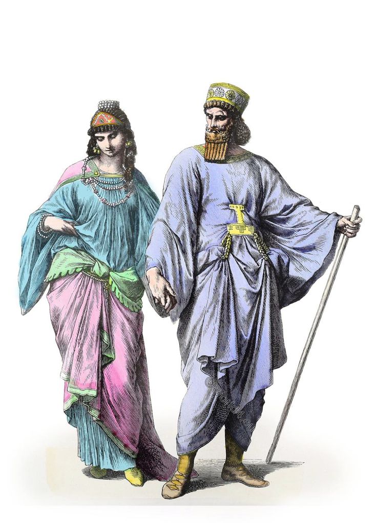 an illustration of two people dressed in ancient clothing