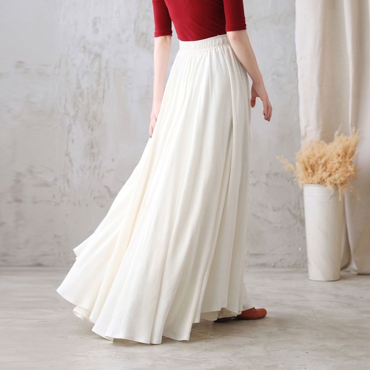 "you can wear it as a casual skirt for travelling, having a picnic with your friends, dating and shopping, Perfect for lazy days that you want to sustain a chic and stylish appearance. DETAIL * More colors available https://etsy.me/3yhKdBt * cotton linen skirt * off white skirt with liner * Elastic Waistband * High waist skirt * Pleated waistband * Ankle length * Plus size skirt, causal skirt * Perfect for Summer, spring and Autumn * Machine Washable in Warm/Cold Water/Do not bleach /Mid-iron /H Off White Skirt, Custom Skirt, Long Linen Skirt, Linen Maxi Skirt, Wool Midi Skirt, Skirt Wool, Pleated Long Skirt, Skirt High Waist, Womens Maxi Skirts