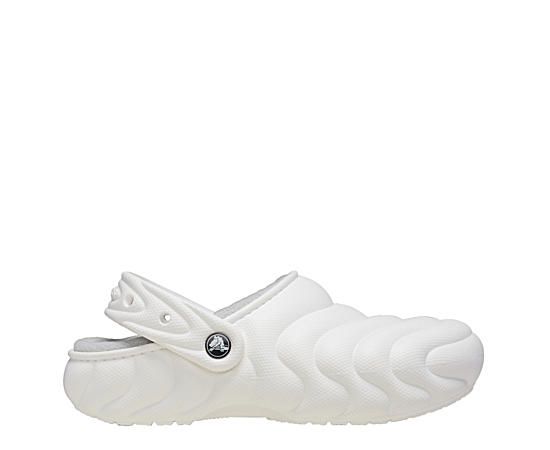 Crocs Classic Lined Overpuff Men's/Women’s Clog - White Puffy texture and soft fleece make the Crocs Classic Lined Overpuff unisex Clog a keeper. Croslite™ foam construction keeps them light and easy to wear. Great indoors or out. Synthetic upper Slip-On w/ pivoting heel strap Fleece liner Customizable w/ Jibbitz charms Dual Crocs Comfort White Crocs, Rack Room Shoes, Rack Room, Strap Heels, Clogs, Charms, Slip On, Texture, Heels