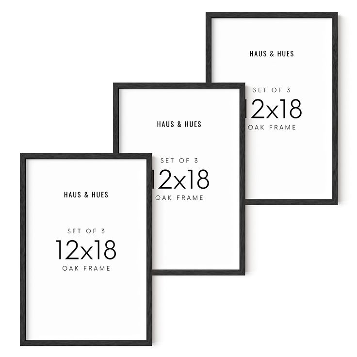 three black and white framed prints with the measurements for each frame, one is inches