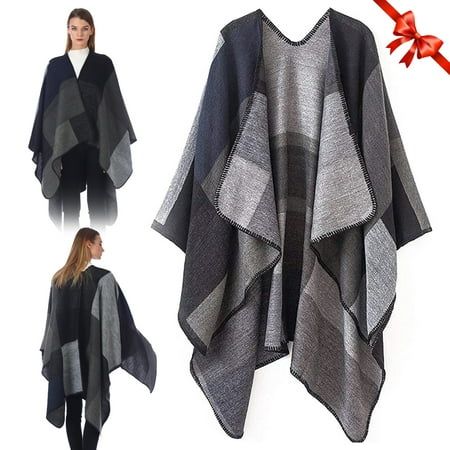 Bodychum Winter Scarf Shawls 59" x 51" Plaid Poncho Cape Blanket Shawls and Wraps for Women Features: [Reversible & Versatile] This winter poncho offers dual looks. It serves as scarf, shawl, cardigan, and more. Adapt to any occasion with its extended length and warmth. [Elegant & Cozy] Oversized open front design with elegant stitching. Wrap yourself in style and comfort. [One-Size Fits All] Generously sized at 59"x51". Conceal imperfections with flair. [Stylish Occasions] Ideal for casual outings, dates, holidays, and more. Perfect gift for loved ones. Specification: Material: 50% Polyester & 50% Acrylic Color: Black/ Khaki/ Purple Size : 59.1 51.2 inch Weight: 450g Laundry Guide: 1.Hand wash recommended, wash in cold water,the temperature of water should not exceed 30  2.Do Not Bleach,H Black Shawl Poncho One Size, Black Pashmina Shawl For Fall, Black One Size Shawl Wrap, Black Poncho With Scarf, One Size, Black Poncho With Scarf One Size, Black Shawl For Winter, Black Shawl Cape For Fall, Black Shawl Wrap For Winter, Black Shawl For Fall