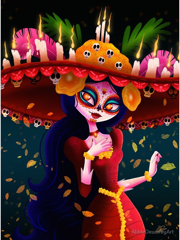 a digital painting of a woman wearing a sombrero with candles in the background