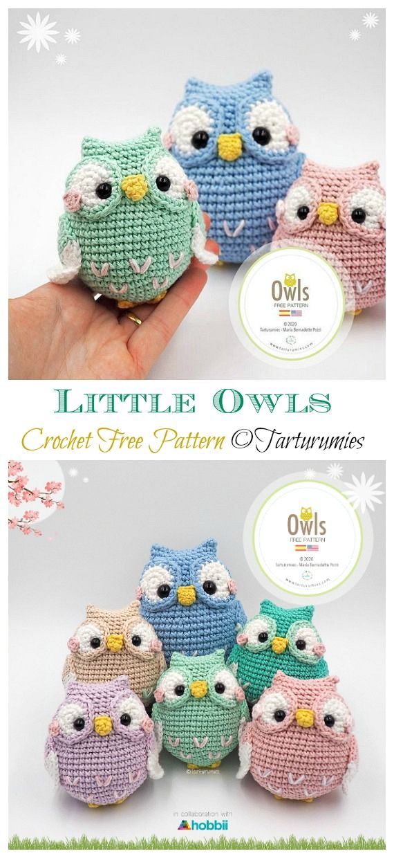 crochet pattern for little owlies with instructions to make them look like they're