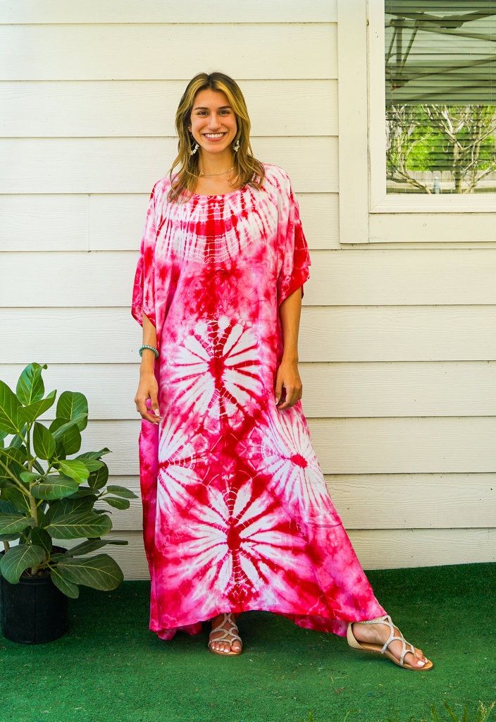 "🌈 Tie Dye Hippie Kaftan Dress, Loose Fit Tie Dye Dress, Beach Dress, Tie Dye Clothing, Oversize Kaftan Dress, Tye Dye Poncho, Tye Dye Shibori Measurement and detail: 👉Fabric: 100% Breathable and Comfy Rayon 👉Method: Hand Dyed (machine washable) 👉Size: One Size Fits Most (M-4XL) Extremely comfy  👉Length of Dress: 46\" 👉Width of Dress: 45\" 👉Bust 60\"- 90\" ------------------------------------------- 🌸Care Instruction: We recommend hand wash your dress in cold water and hang to dry. Do no Tie Dye Maxi Dress For Beach Cover-up, Oversized Red Bohemian Dress, Long Batik Print Spring Dress, Long Batik Print Dress For Spring, Spring Batik Print Flowy Dress, Flowy Batik Print Dresses For Spring, Spring Long Batik Print Dresses, Casual Tie-dye Dress For Beach Cover-up, Casual Tie Dye Dress For Beach Cover-up