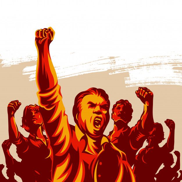 an image of a man raising his fist up in the air with other people behind him