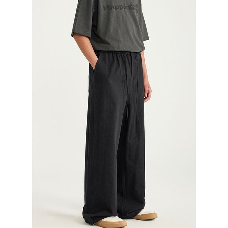 Bamboo Cotton And Linen Wide Leg Black Casual Pants Fabric: 100% Cotton Size: S, M, L, XL Multiple Color Selections: Black  Season: Spring, Fall, Summer Black Wide Leg Full-length Pants With Relaxed Fit, Black Wide Leg Pants For Spring Streetwear, Black Relaxed Fit Full-length Bottoms, Baggy Straight Leg Black Pants, Black Baggy Straight Leg Pants, Black Straight Leg Summer Pants, Baggy Black Straight Leg Pants, Black Pants With Loose Fit Straight Leg, Black Straight Leg Pants For Summer