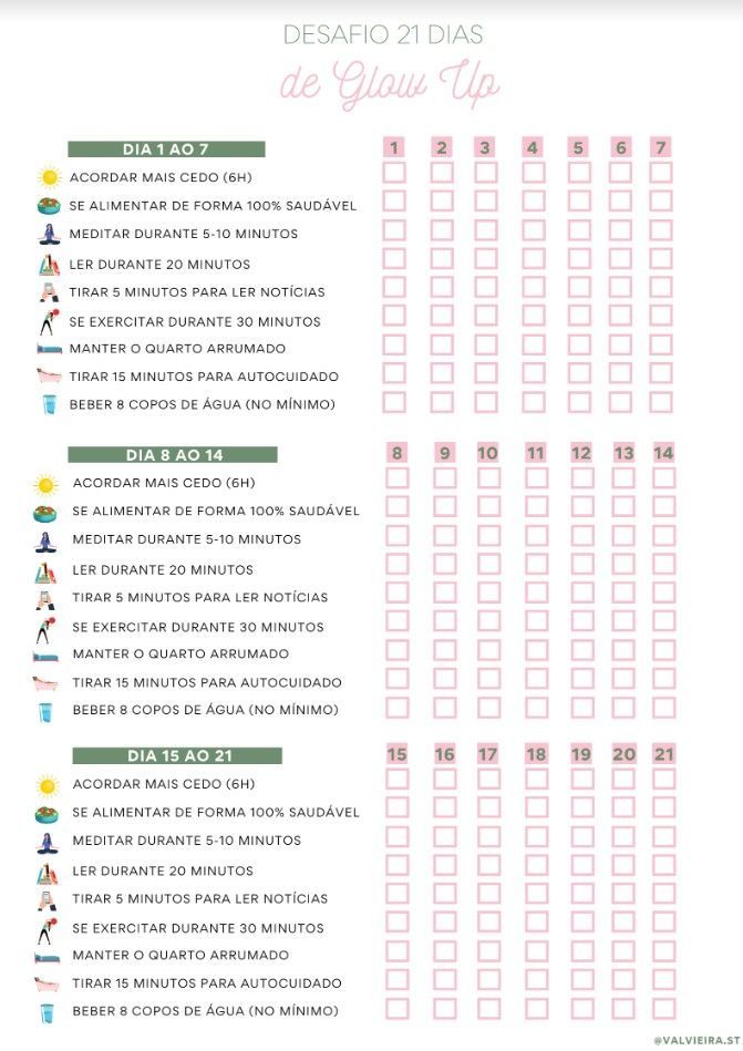 the printable desafio dias de glob - up list is shown in pink and green