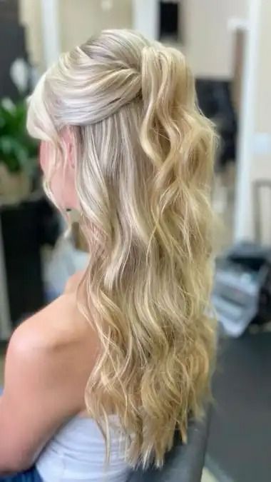 50+ Fall Hair Trends We’re Absolutely Loving for 2024 - HubPages Long Layered Wedding Hair, Simple Prom Hair For Strapless Dress, Hoco Blonde Hairstyles, Modern Half Up Hairstyles, Bridesmaid Hair Half Up High Pony, Hair Ideas Homecoming, Hair For Occasions, Blonde Hair Styles Prom, Hair Ideas For Hoco Down