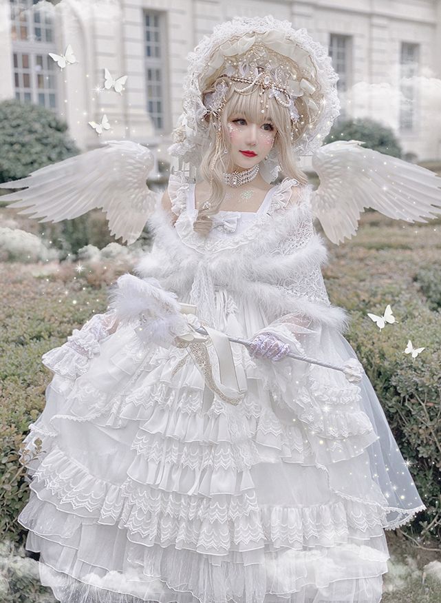 Diamond Honey 【-The Prayer of Angel-】 Vintage Classic Lolita JSK ◆ This Dress and Its Match Accessories Are Ready In Stock (Quick Delivery). ◆ The Quantity is Limited, Size M and Size L in Blue Color Have Been Sold Out. Angelic Outfits, Gothic Aristocrat, Fantasy Reference, Creme Dress, Angel Dresses, Lolita Outfit, Lolita Outfits, Angel Outfit, Classic Lolita