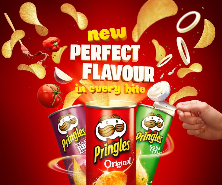 an advertisement for new perfect flavor in every bite, with chips falling out of them