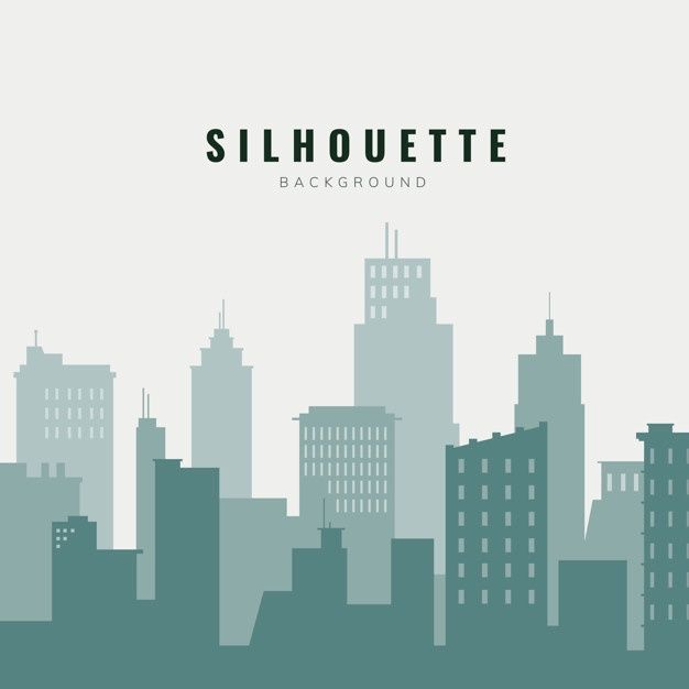 the silhouette of a city with skyscrapers against a gray background that says silhouette backround