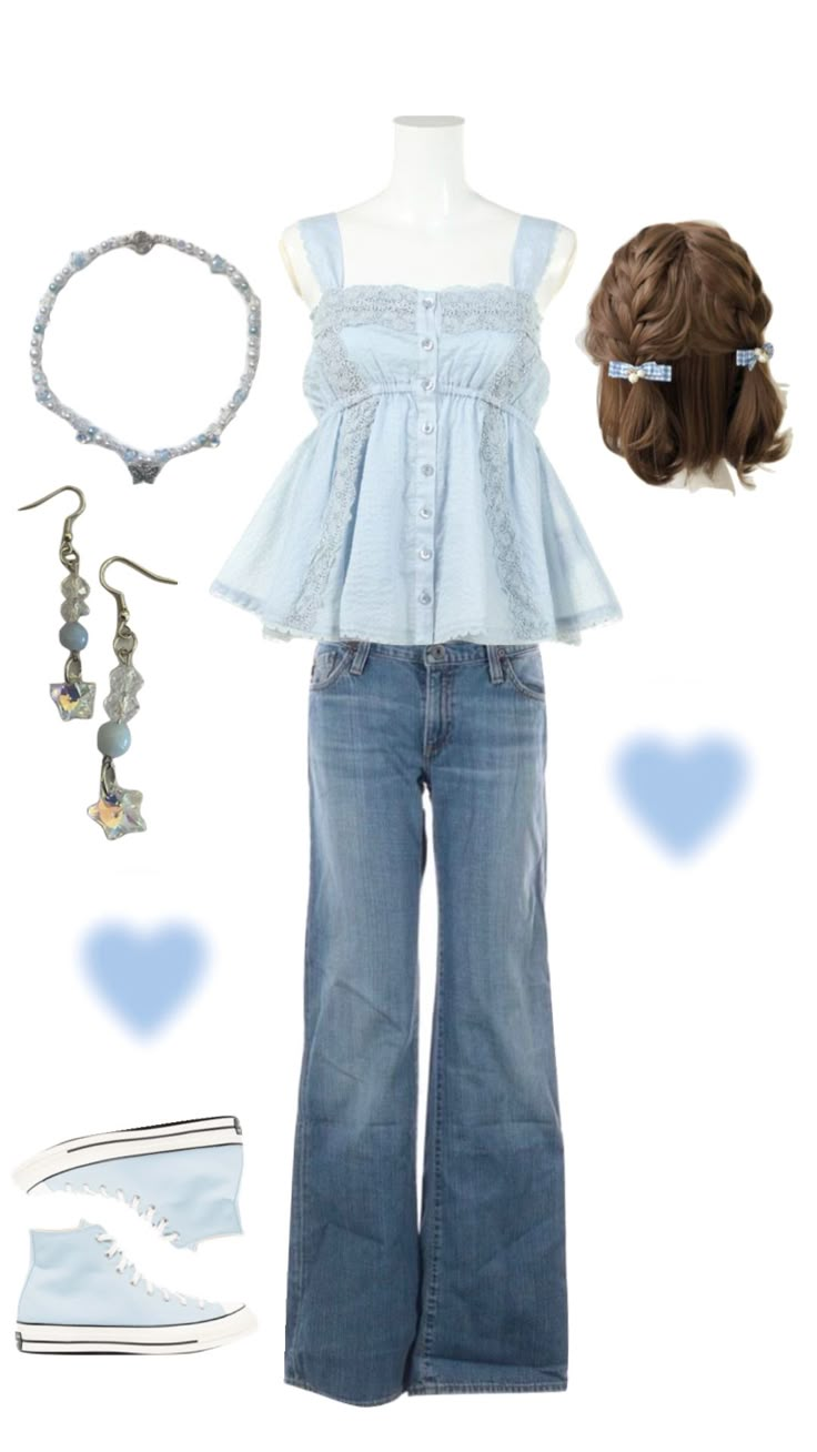 Angelcore Outfits Casual, Skycore Outfits, Fairycore Outfit Pastel, Pastel Fairy Core Outfits, Fairycore Outfit Blue, Butterfly Core Aesthetic Outfit, Butterfly Aesthetic Clothes, Angel Clothes Aesthetic, Hattie Aesthetic