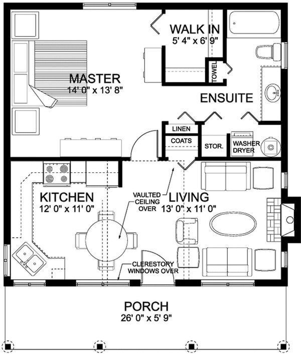 the floor plan for a small house with two bedroom and an attached living room area