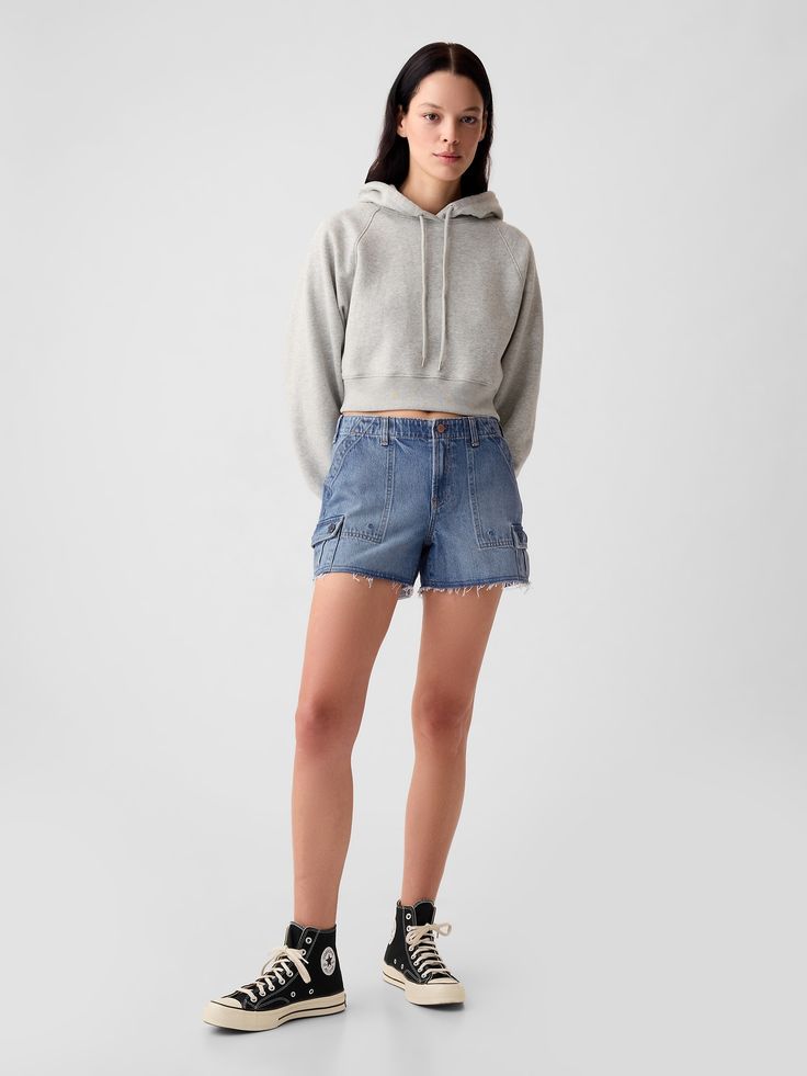 Fit: Low slung & fitted through the hip & thigh.  Fabric: 95% Cotton, 5% Recycled Cotton.  ​ Stretch: Low Stretch Shorts.  Our most comfortable authentic denim.  Holds you in at the waist & hips.  Rise: Low Rise denim shorts.  Look: A classic five-pocket denim short in a dark wash.  Details: Zip fly, five-pocket styling, & cargo pockets at sides.  Responsibly Made: This denim short is part of our water-saving Washwell program.  Compared with conventional wash methods, Washwell uses at least 20% Y2k Style Cutoff Cotton Jeans, Y2k Cotton Cutoff Jeans, Y2k Style Cotton Cutoff Jeans, Medium Wash Cutoff Bottoms Y2k Style, Y2k Cutoff Medium Wash Bottoms, Y2k Cutoff Bottoms In Medium Wash, Y2k Style Medium Wash Cutoff Bottoms, Casual Denim Jean Shorts For Fall, Y2k Medium Wash Relaxed Fit Bottoms