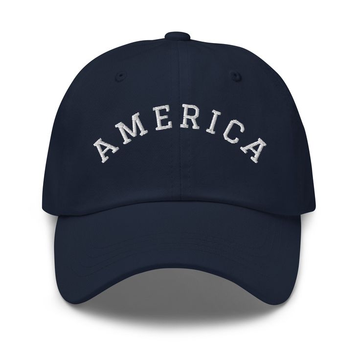 an american baseball cap with the word america embroidered on it's front and back