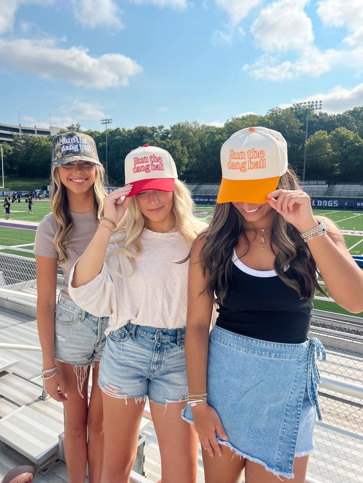 run the dang ball, this fun hat is available in 4 colors! Cheer on your favorite football team in this cute vintage hat! adjustable snapback closure Ships immediately unless on preorder! Vintage Trucker Hat, Fun Hat, Navy Camo, Ball Run, Vintage Trucker Hats, School Collection, Hat Embroidery, Vintage Hat, Baby Mama