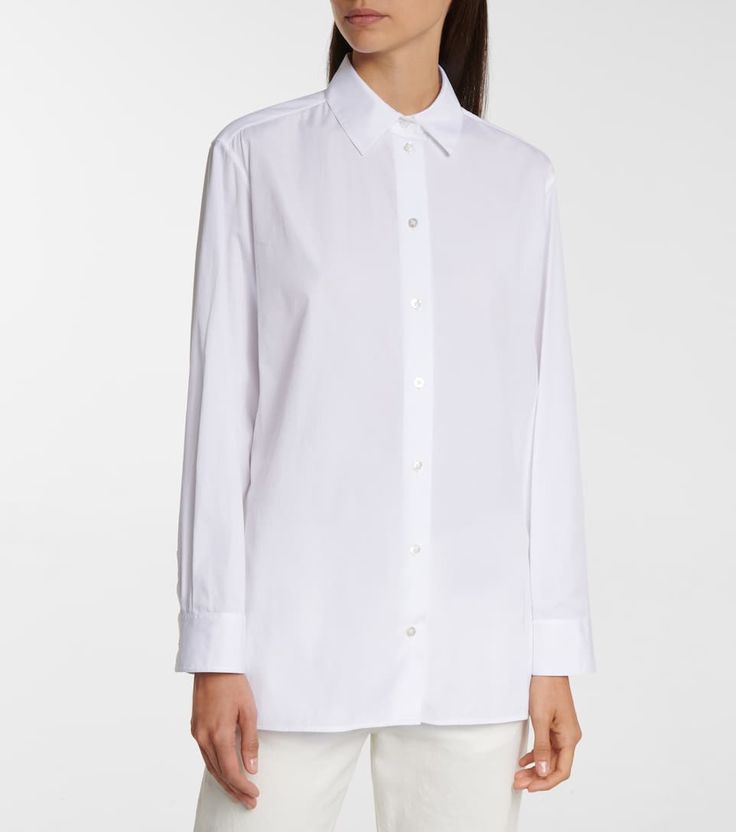 Luxury White Cotton Blouse, Classic White Blouse With Concealed Placket, Classic White Blouse With Hidden Buttons, Classic White Blouse With Hidden Button Closure, Classic Dress Shirt With Concealed Placket For Daywear, Classic Blouse With Concealed Placket, Timeless Cotton Blouse With Button Cuffs, Classic Shirt With Concealed Placket For Daywear, Classic Shirt With Hidden Button Closure For Daywear