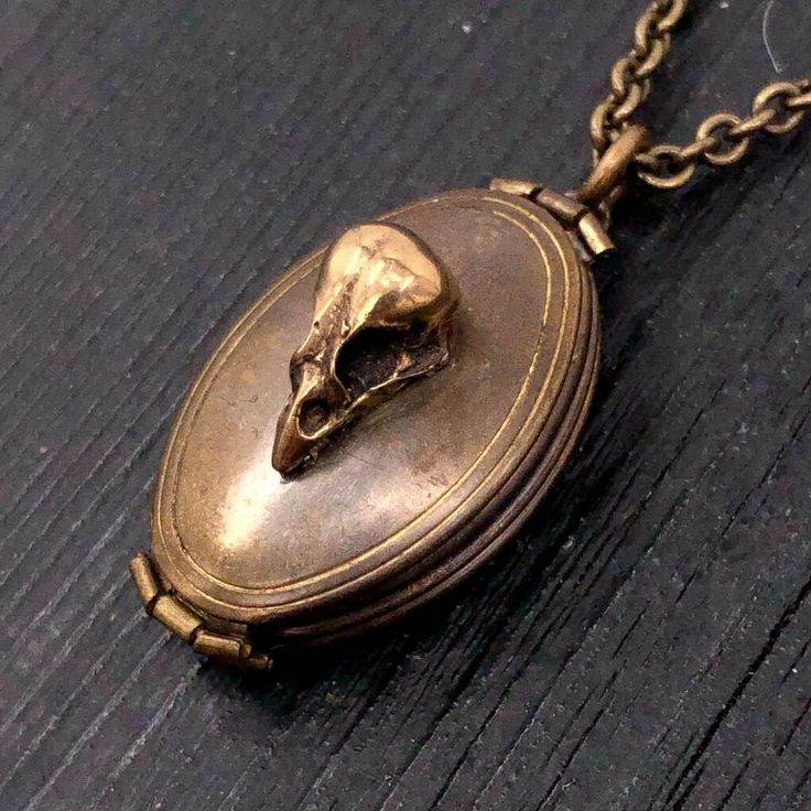 "This solid brass locket has been aged inside and out to give it a beautiful vintage patina. Measuring 1-1/8\" long by 13/16\" wide, the double locket opens up like an accordion providing ample room inside for four descent size images of those dear you, be they near or departed, pets included. The front of the locket is adorned with my tiny baby skull made of solid bronze. The back of the locket is adorned with an attractive fish scale design. The matching bronze soldered link chain is fitted wi Antique Gold Brass Necklace For Keepsake, Antique Gold Locket Necklace In Brass, Handmade Antique Gold Brass Locket Necklace, Antique Finish Brass Round Pendant Locket Necklace, Antique Bronze Round Locket Necklace, Antique Bronze Locket Necklace With Round Pendant, Antique Bronze Round Pendant Locket Necklace, Antique Gold Brass Pendant Locket Necklace, Bronze Copper Locket Jewelry