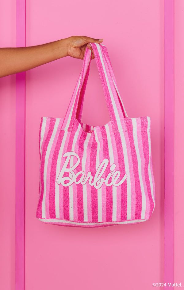 Barbie™ Tote ~ DreamHouse™ Stripe Terry Flowy Clothing, Cowboy Baby Shower, Barbie Clothing, Toddler Swimming, Unique Handbag, Malibu Barbie, Barbie Birthday, Barbie Party, Pink Beach