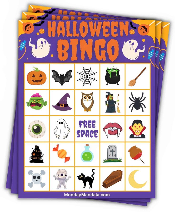 halloween bingo game with pumpkins, bats and ghostes on it's sides