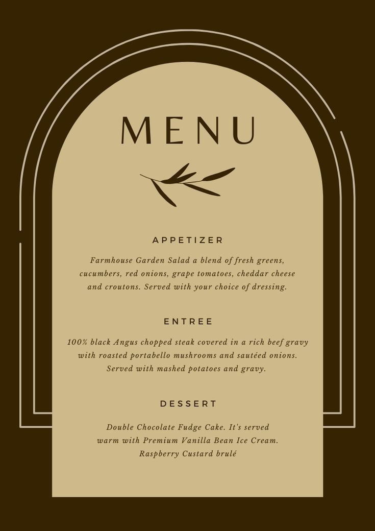 a menu for a restaurant with an arch