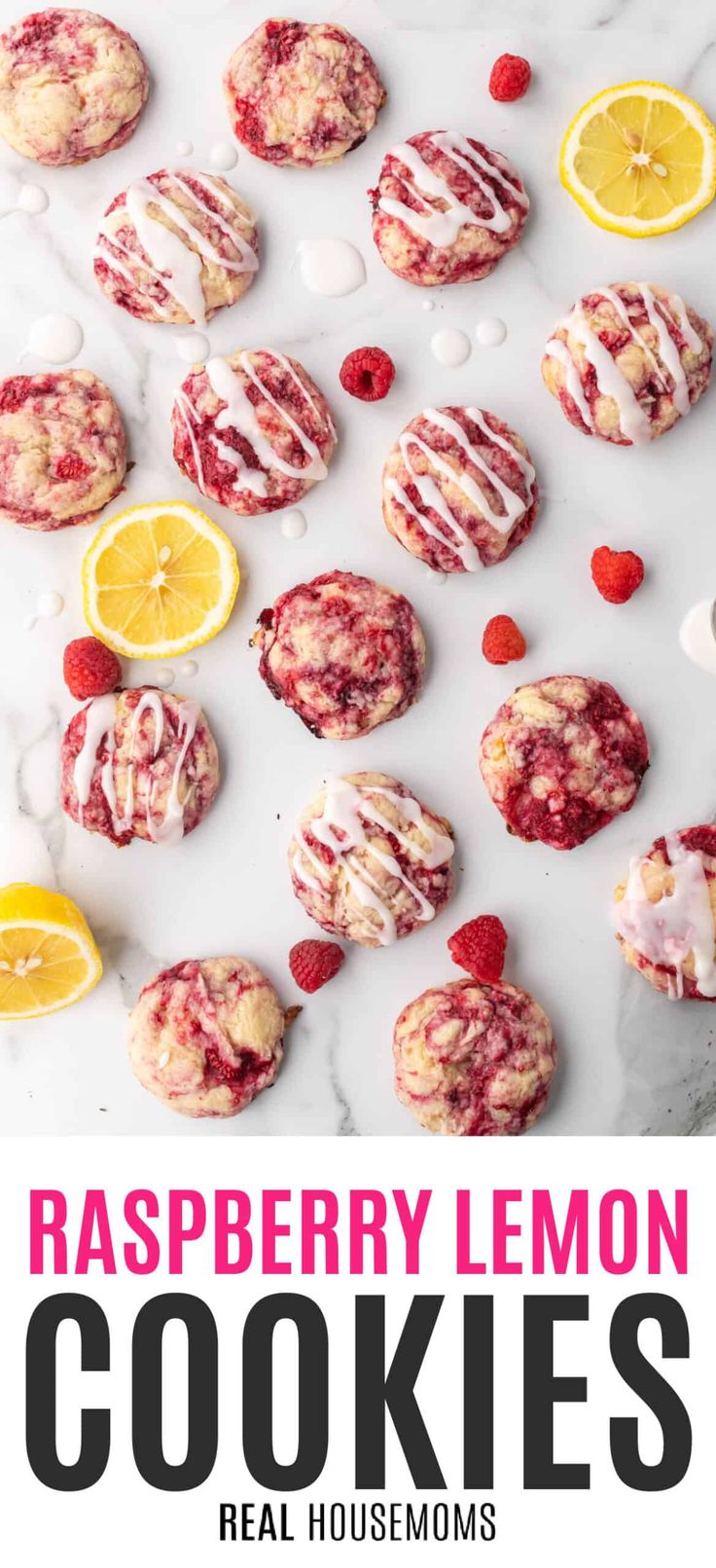 raspberry lemon cookies with white glaze on top