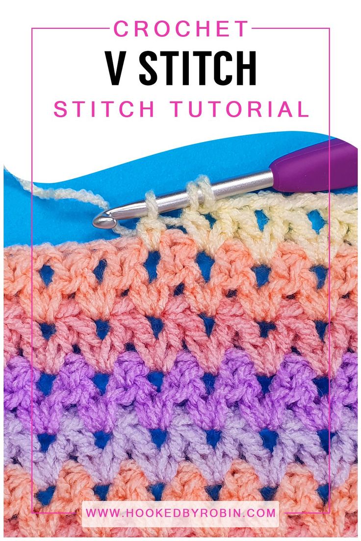 the crochet v stitch stitch is being worked on