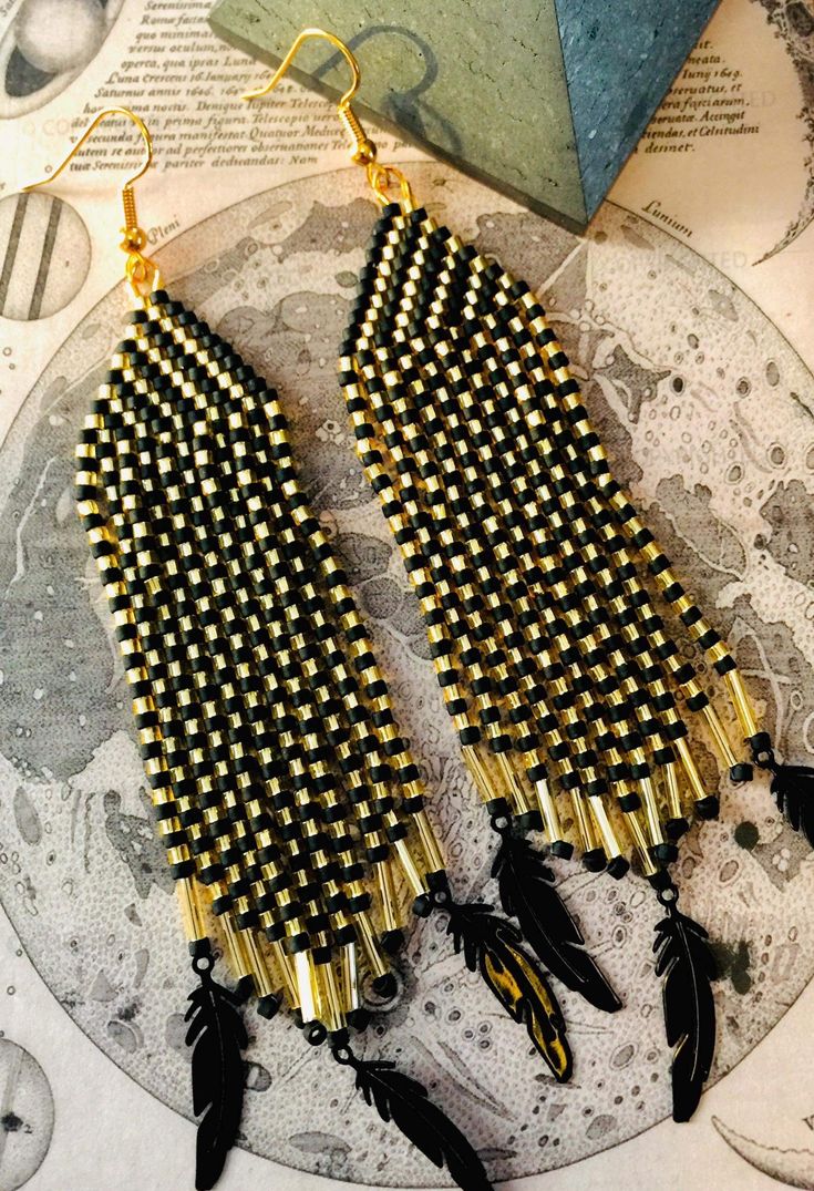 ✨handmade native style fringe earrings with metal black feathers️ Black Fringe Dangle Chandelier Earrings, Black Beaded Fringe Tassel Drop Earrings, Black Fringe Jewelry For Festival, Black Fringe Drop Earrings, Handmade Black Chandelier Earrings For Festival, Black Fringe Dangle Earrings, Traditional Black Beaded Earrings With Fringe, Traditional Black Beaded Fringe Earrings, Bohemian Black Feather Earrings